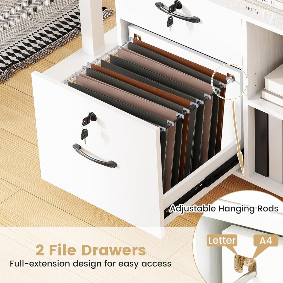 KOMFOTTEU Aktenschrank mit Rollen, Rollcontainer abschliessbar mit 4 Schubladen, Bürowagen mit verst