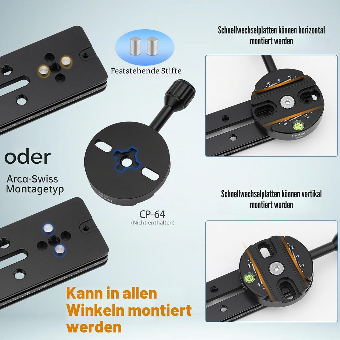Haoge HQR-400 400 mm Mehrzweck-Schnellwechselplatte für Kamerastativ, Kugelkopf, Klemme für Arca Swi