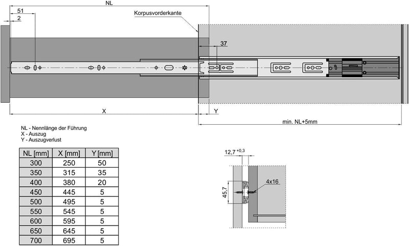 Junker 2 Paar Vollauszüge KV1-45-H45-L300-SC 300 mm mit Selbsteinzug u. Dämpfung (SoftClose) Schubla