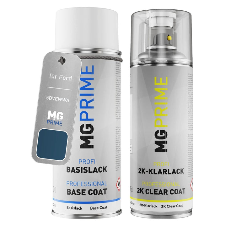 MG PRIME Autolack 2K Spraydosen Set für Ford 5DVEWWA / PN3D20 / 2 Jeans Blue Metallic/Jeans Blau Met
