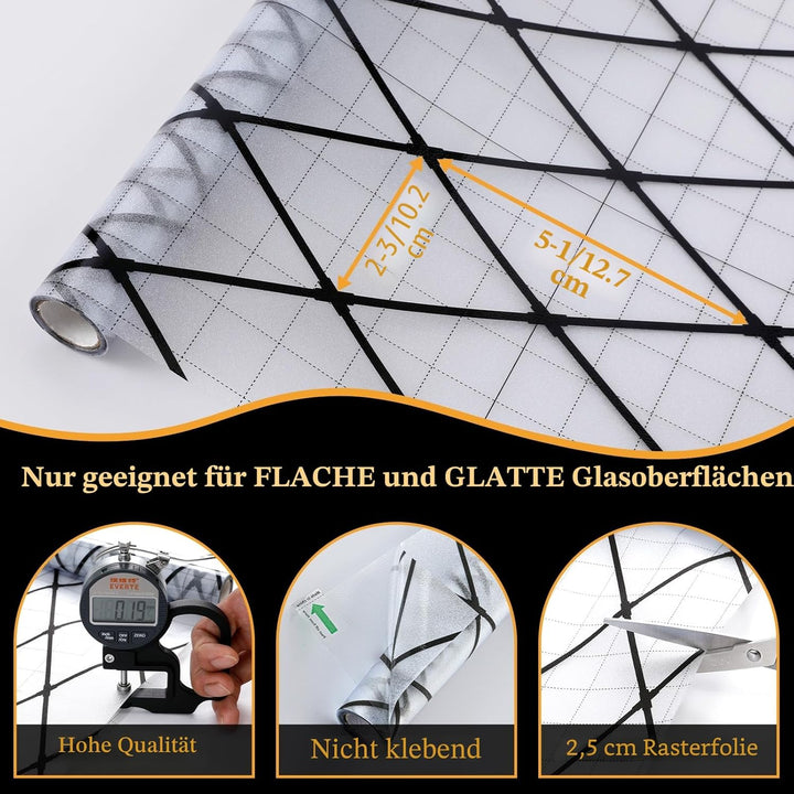 FEOMOS Fensterfolie Schwarze Gitter, Milchglasfolie Statisch Haftend Fensterfolie, Blickschutzfolie