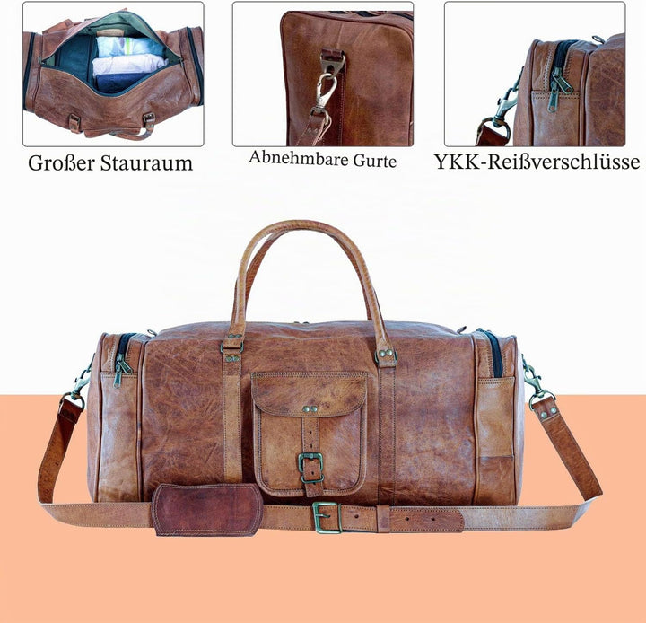 Leder-Seesäcke gross 24 Zoll Square Duffel Travel Gym Sports Overnight Weekender Ledertasche für Män