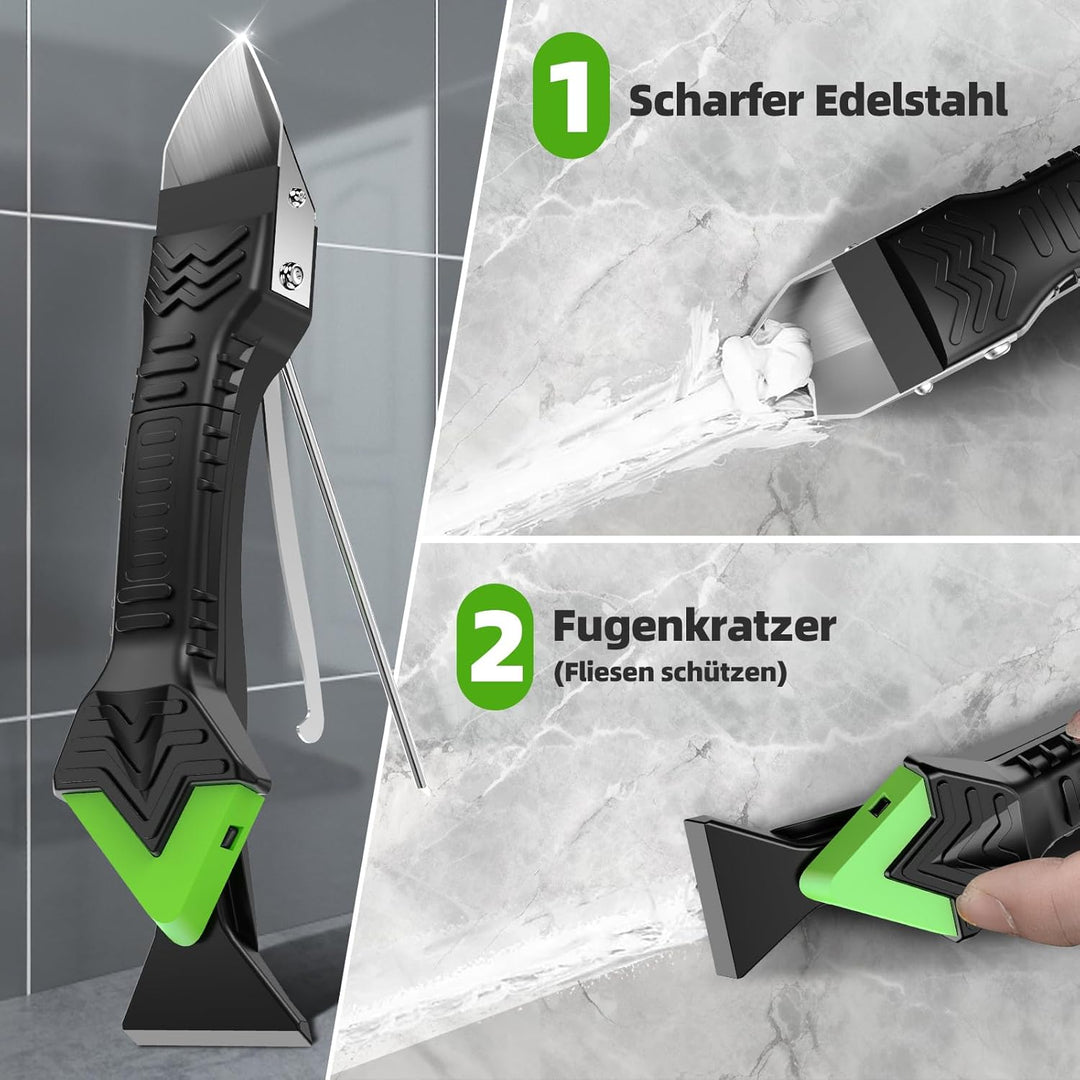 Silikonentferner, Silikon Abzieher Werkzeug Set 5 in 1 Fugenkratzer 6 Auswechselbar Silikonpads Dich