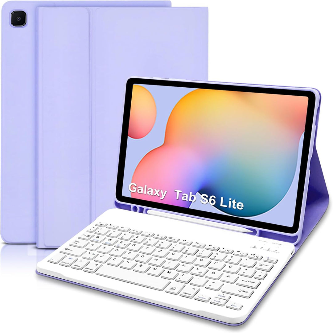 Hülle mit Tastatur für Samsung Galaxy Tab S6 Lite, Schutzhülle mit Pencil Halter Wireless Tastatur (