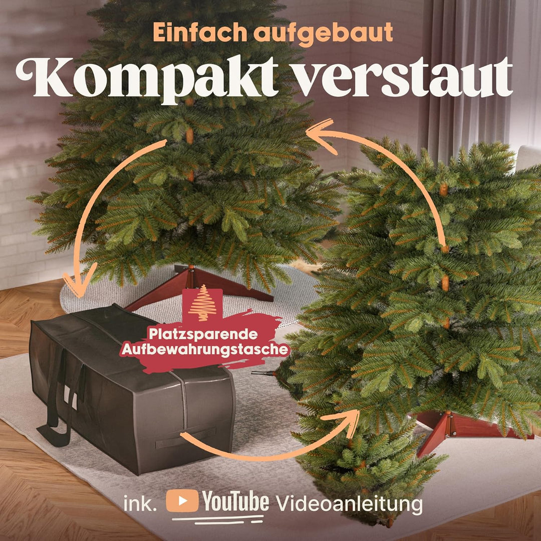 Premium Weihnachtsbaum künstlich 220cm -TESTSIEGER - Naturgetreu, dichte Zweige, Künstlicher Weihnac