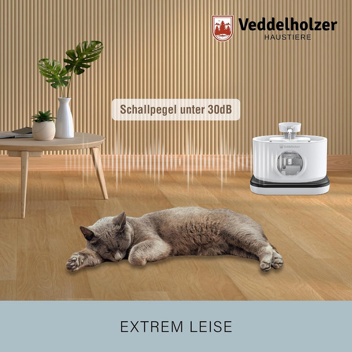 Veddelholzer 2,8 Liter Premium Katzenbrunnen kabellos mit Bewegungsmelder und 4 Fach Filter extrem l