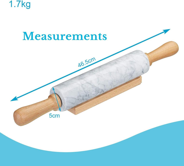 Intirilife Nudelholz aus Marmor mit Ablage in Weiss - 46.5 cm - Teigrolle, Backrolle, Wellholz, aus