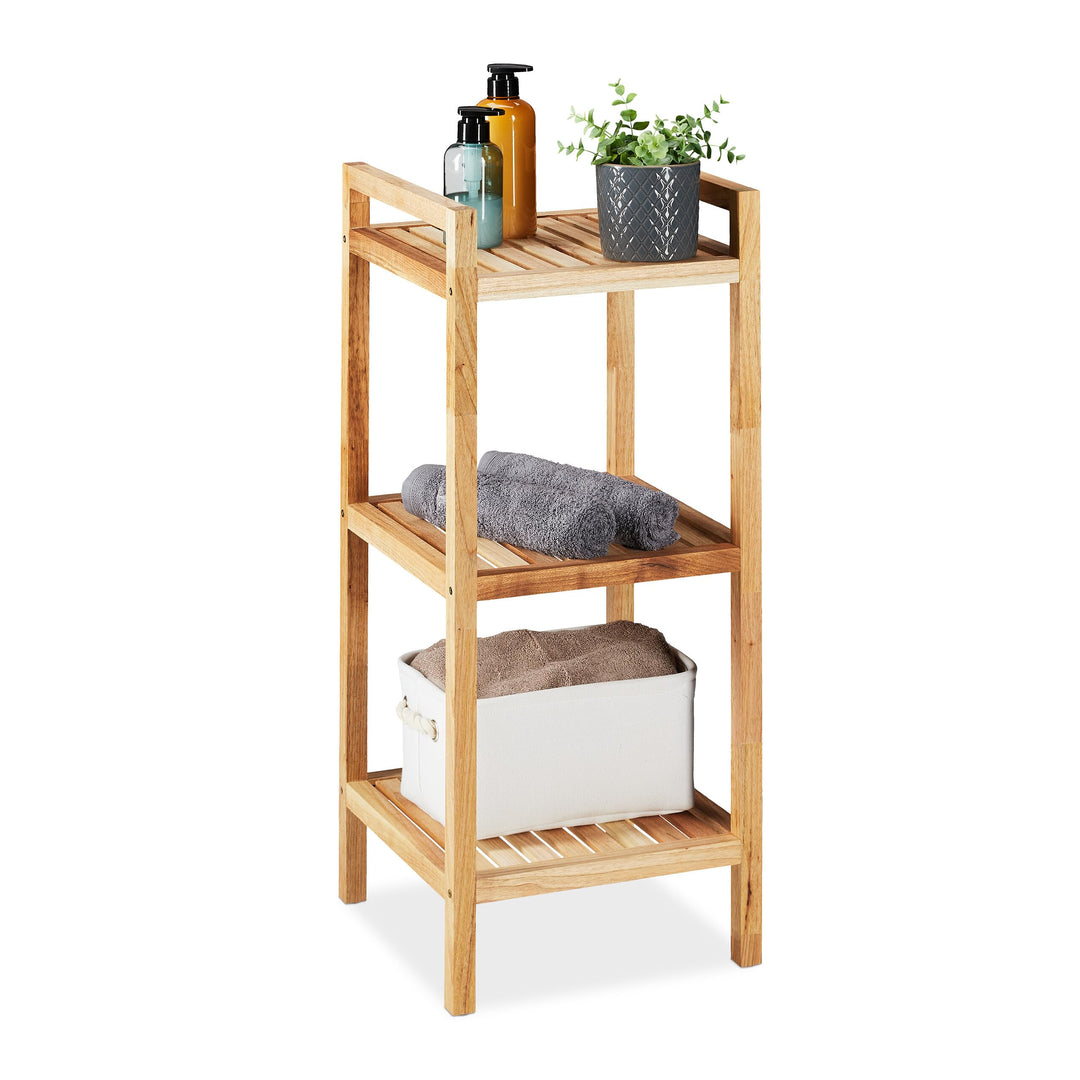 Relaxdays Badregal, Walnuss, 3 Ablagen, HxBxT: 81 x 35 x 35 cm, Standregal für Badezimmer & Küche, f