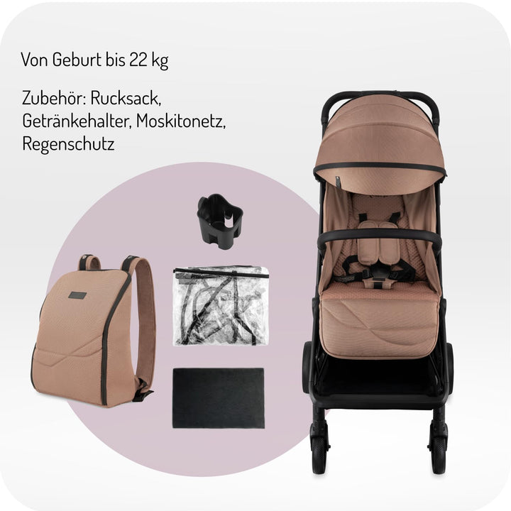 MoMi Kinderwagen ANDREA mit automatischem Faltsystem, bis 22 kg Körpergewicht, 5-Punkt-Sicherheitsgu