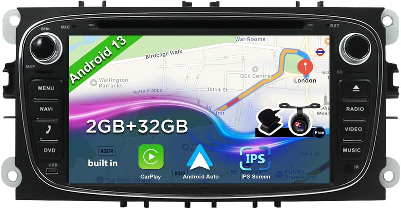 JOYX Android 12 Autoradio Passt für Ford Focus/Mondeo/S-Max/C-Max/Galaxy Navigation - GPS 2 Din - Ca
