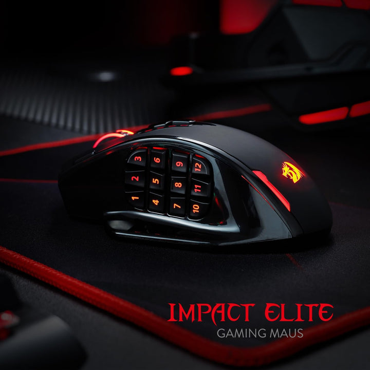 Redragon M913 Impact Elite Wireless Gaming Maus, 16000 DPI Verkabelte/Kabellose RGB Maus mit 20 Prog