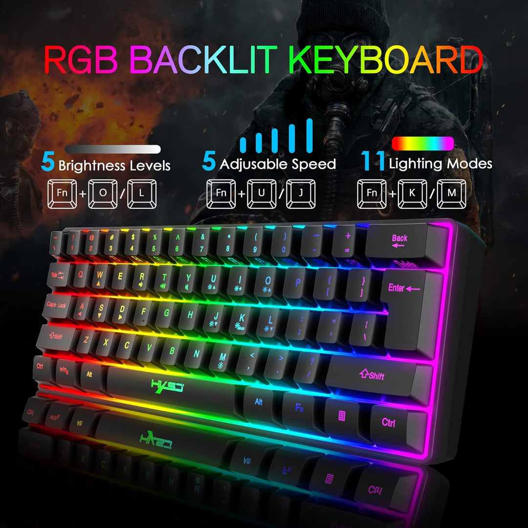 KUIYN 60% kabelgebundene kompakte Gaming-Tastatur 61 Tasten 11 Full Key RGB-Hintergrundbeleuchtungse
