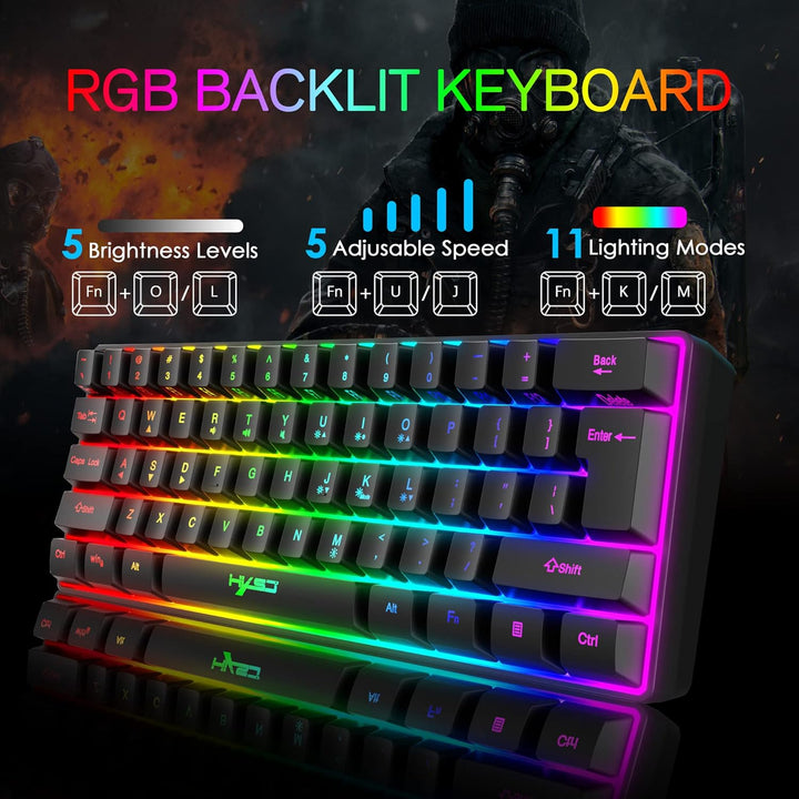 KUIYN 60% kabelgebundene kompakte Gaming-Tastatur 61 Tasten 11 Full Key RGB-Hintergrundbeleuchtungse