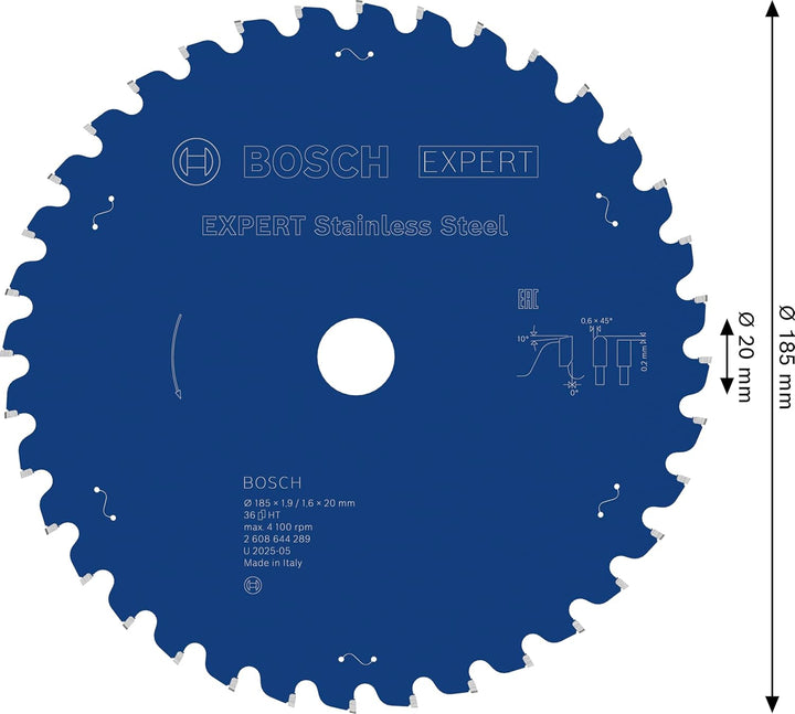 Bosch Professional Kreissägeblatt Expert for Stainless Steel (Edelstahl, 185 x 20 x 1,9 mm, 36 Zähne