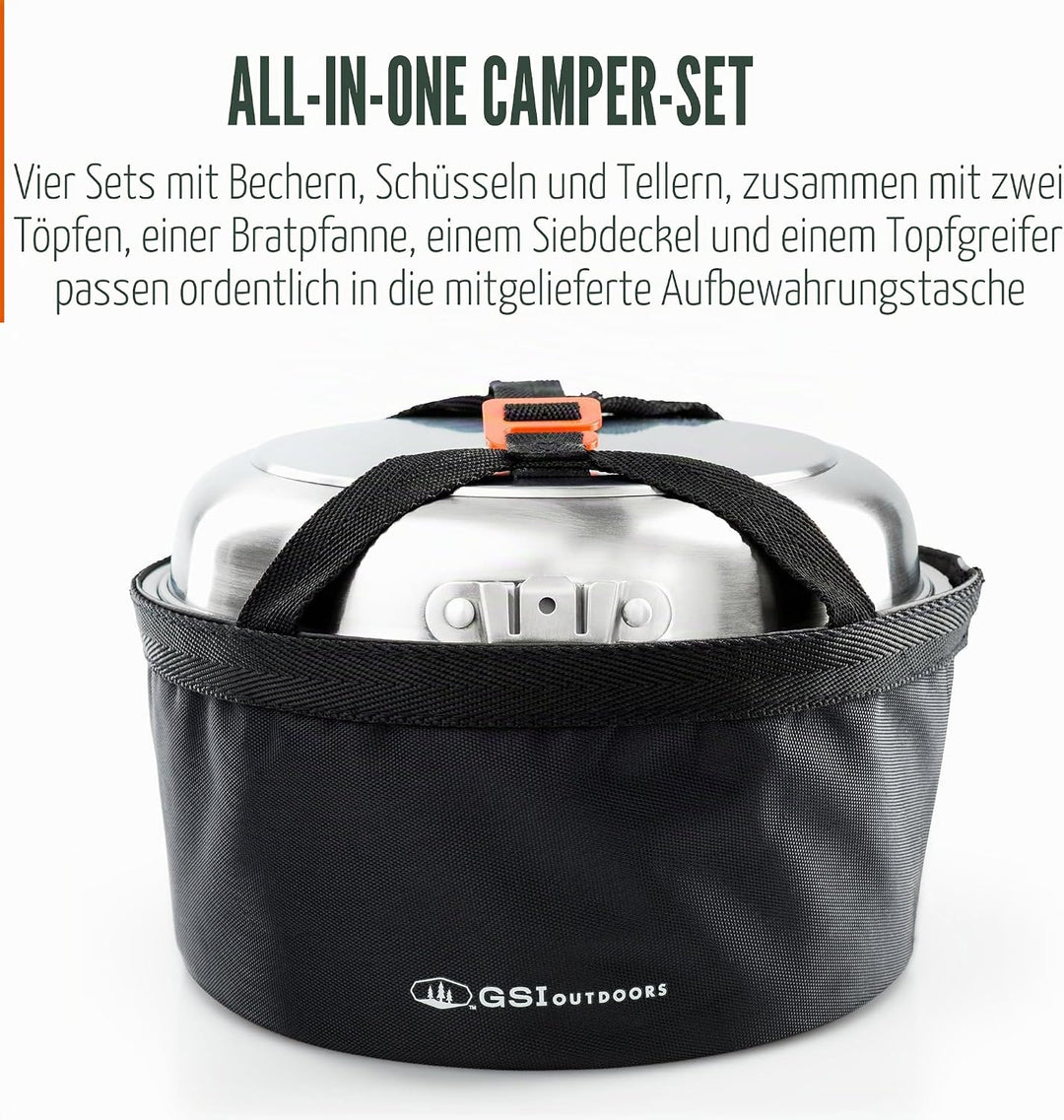GSI Outdoors Glacier Edelstahl Camper 4 Personen Packable Kochgeschirr &amp; Geschirr Set für Camping od