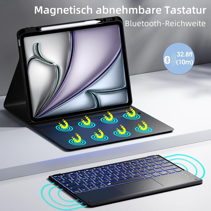 Vobafe Hülle mit Tastatur für iPad Air 13 Zoll 2024 M2/iPad Pro 12.9 (3. 4. 5. 6. Gen), QWERTZ Keybo