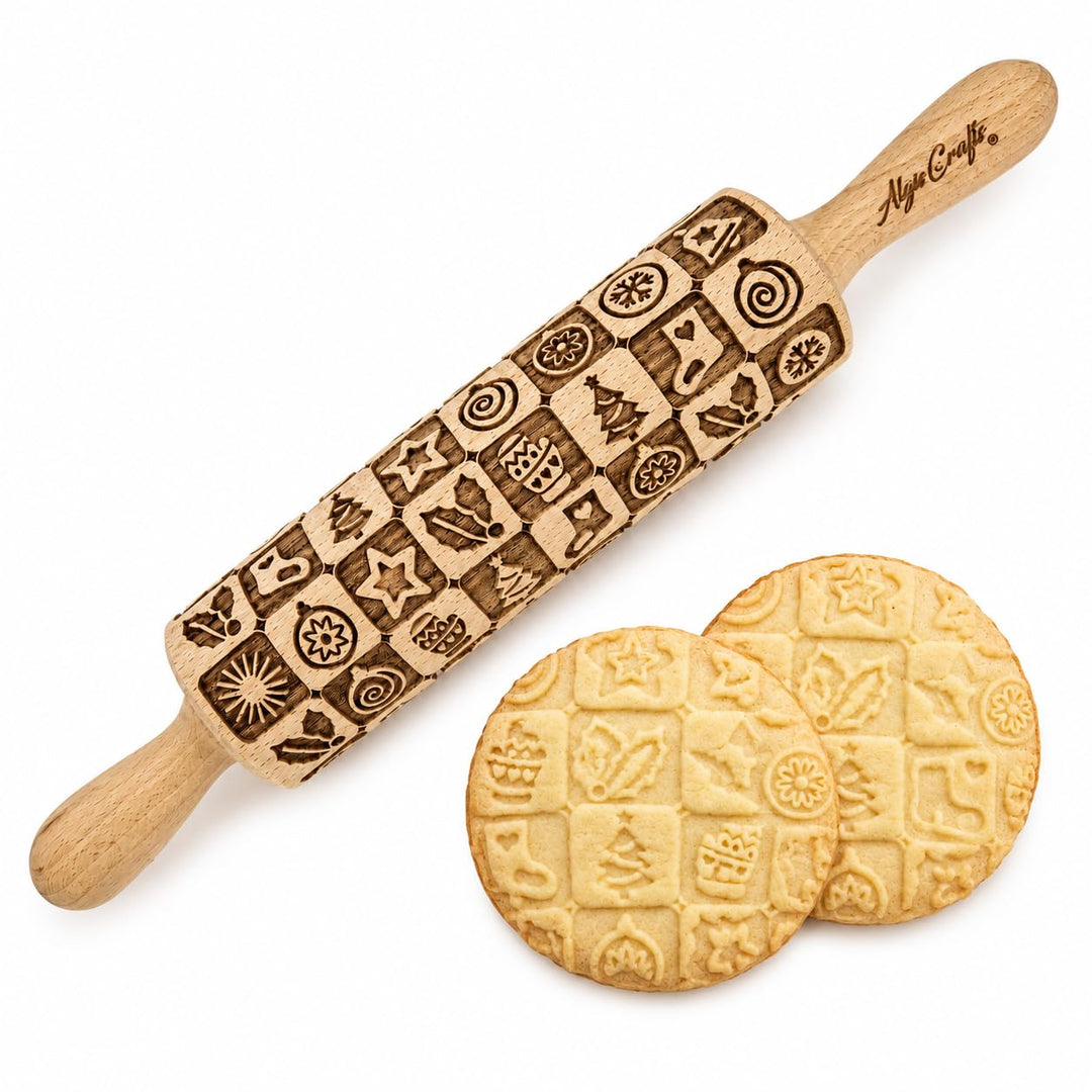 WEIHNACHTSKACHELN Nudelholz mit Muster Weihnachten Backen - Teigroller Holz für DIY Weihnachten Plät