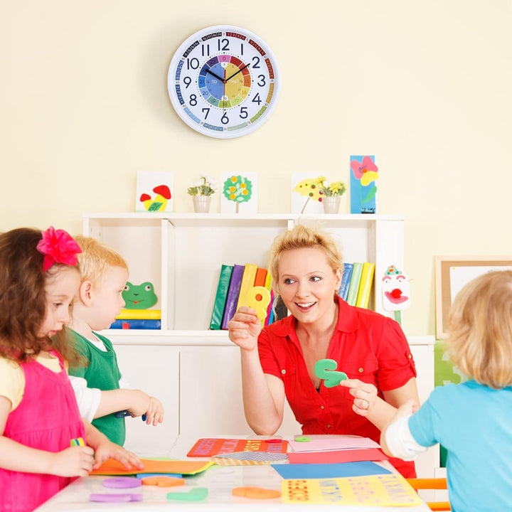 Lafocuse Lautlos Bunte Lernuhr für Kinder, Wanduhr für Jungen und Mädchen, Kinderwanduhr Ohne Ticken
