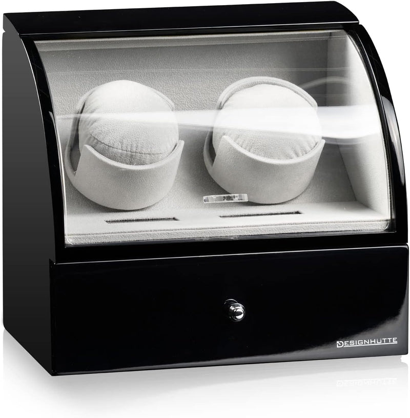 DESIGNHÜTTE® Uhrenbeweger Basel 2 LCD Schwarz für 2 Automatikuhren