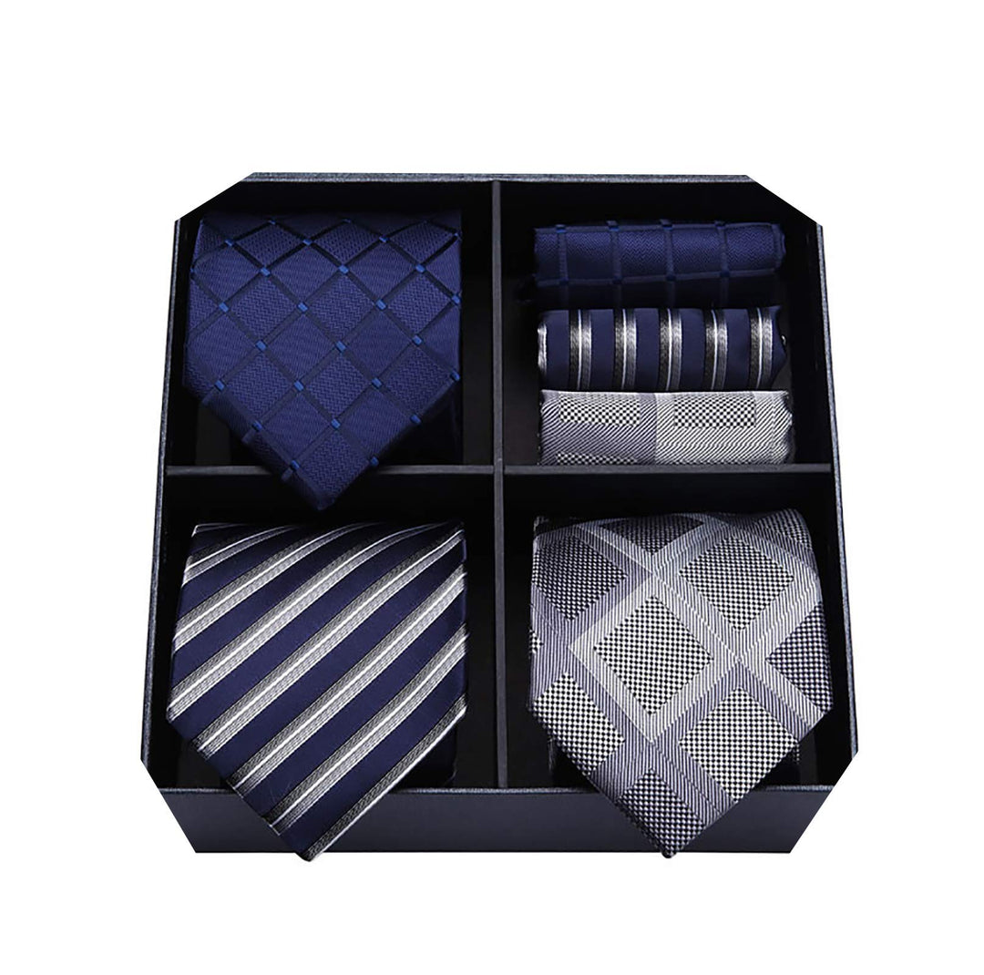 HISDERN Los 3 Stck Herren Krawatte Klassisch Elegante Krawatten und Einstecktuch Seidenkrawatte Set
