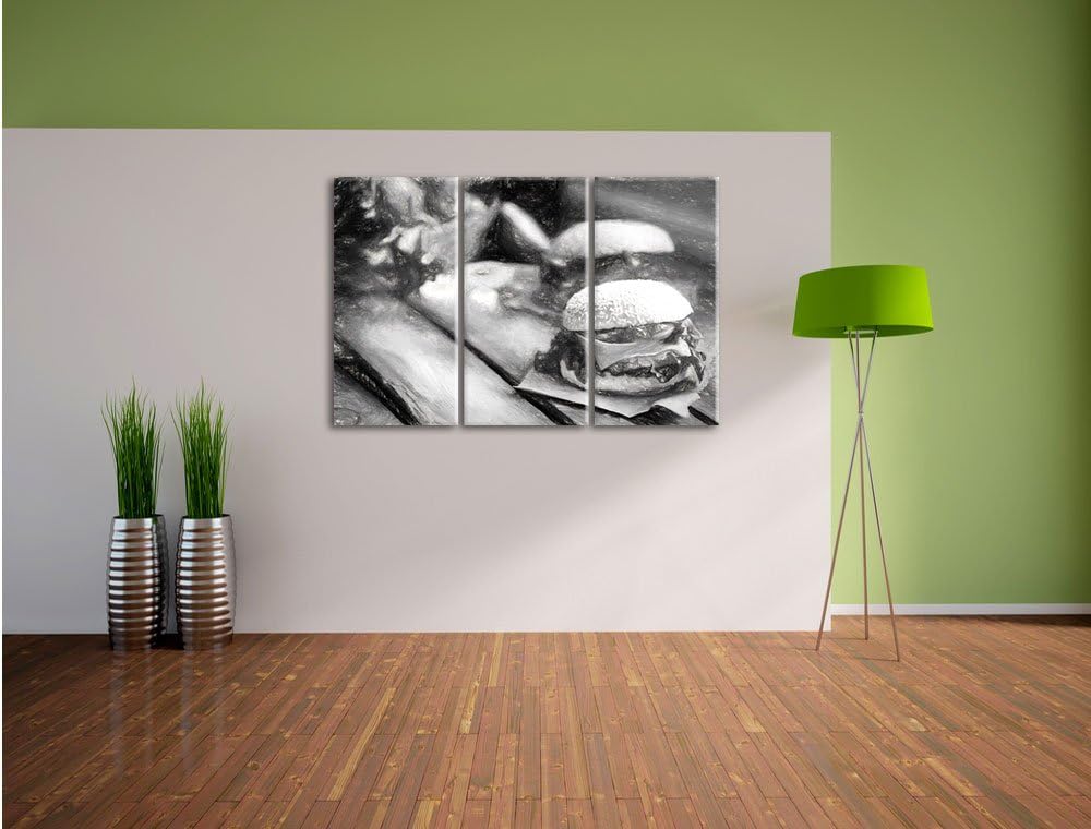 Pixxprint Leckere Burger als Leinwandbild/Grösse: 3 Teilig (120x80) cm/Wandbild/Kunstdruck/fertig be