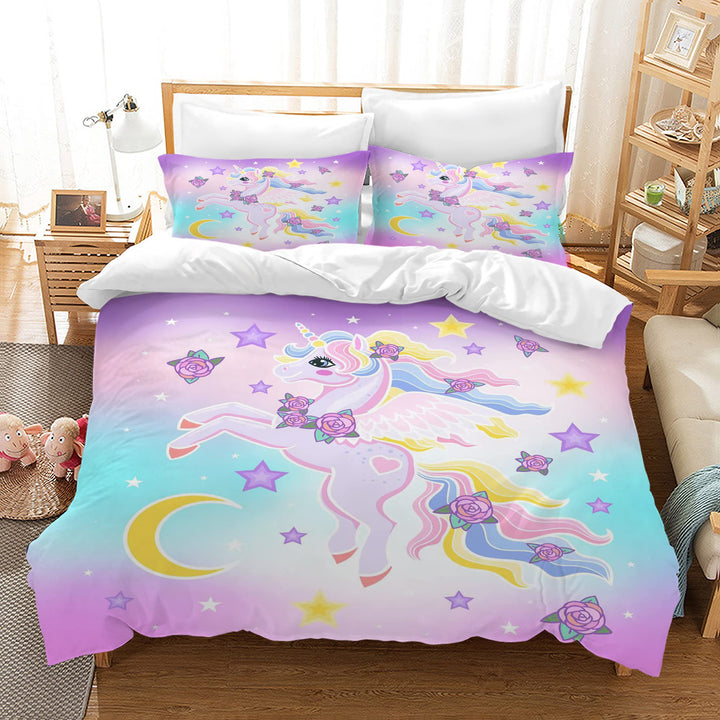 AVJWWD Einhorn Bettwäsche Set Kinder Mikrofaser Bettwäsche Cartoon Einhorn 3D Gedruckt Bettbezug 3 T