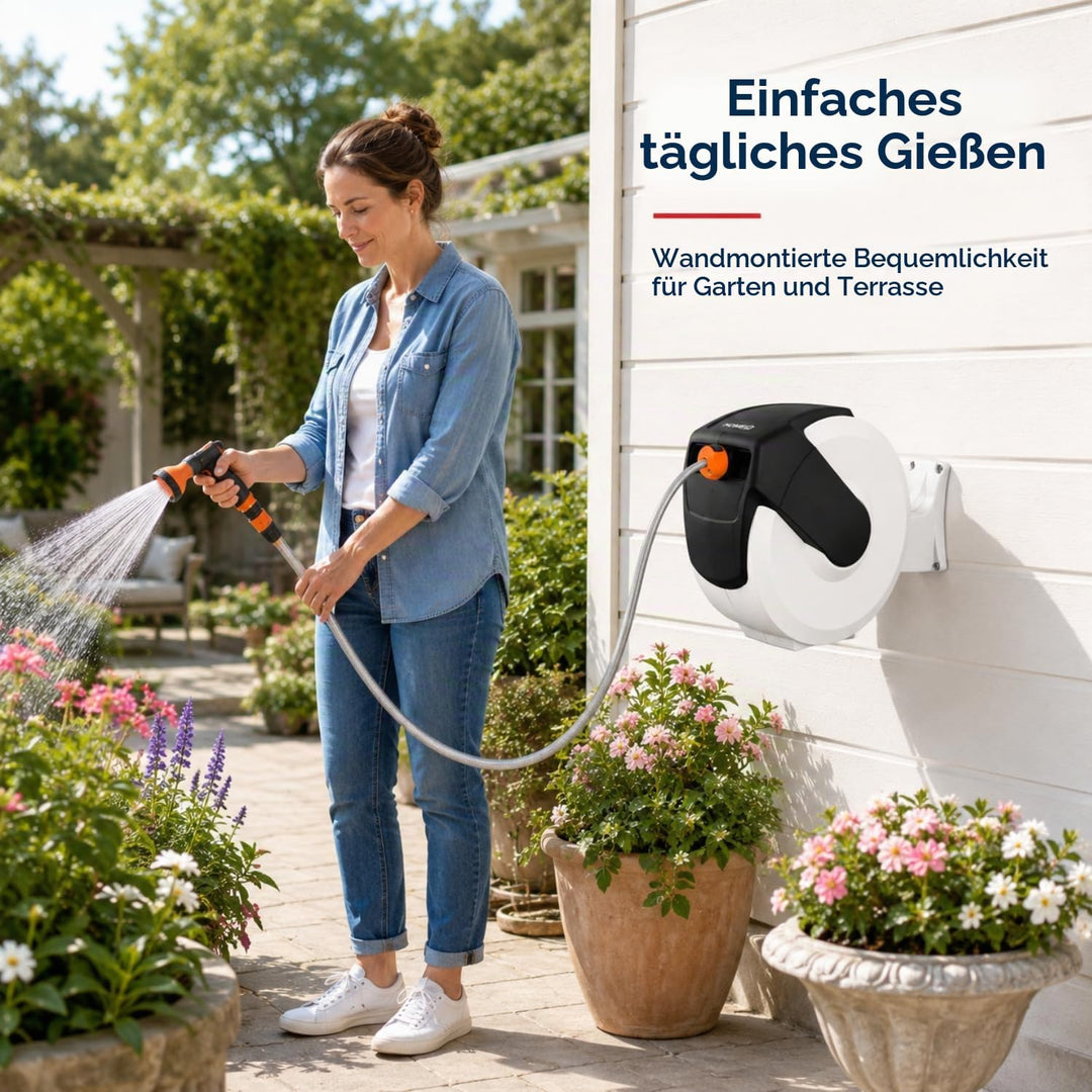 Home It® Schlauchbox 35m | Schlauchaufroller Schlauchbox mit 180° Drehung | PVC Gartenschlauch, Auto