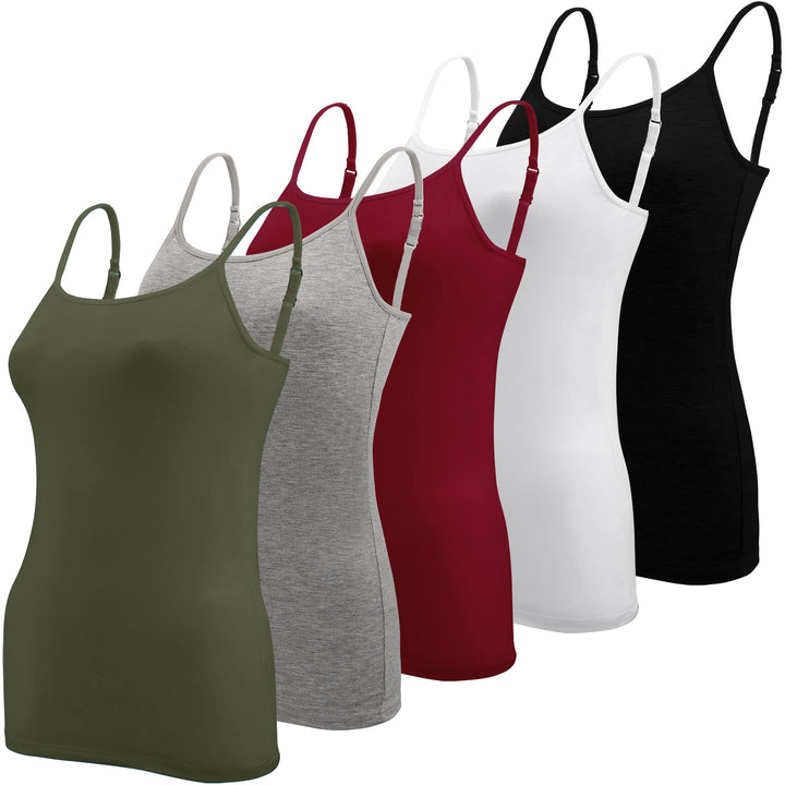 BQTQ 5 Stück Spaghetti Top Damen Unterhemd Spaghettiträger Tank Top mit Verstellbarer Strap Basic Ca