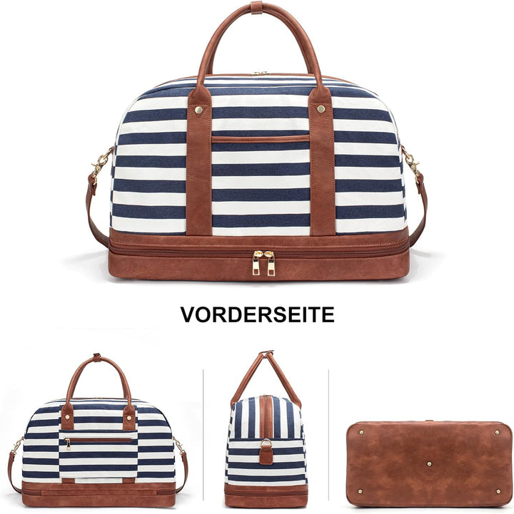 BOLOSTA Reisetasche Weekender Damen Canvas Übernachtungstasche Grosse Reisetaschen Tragetasche auf d