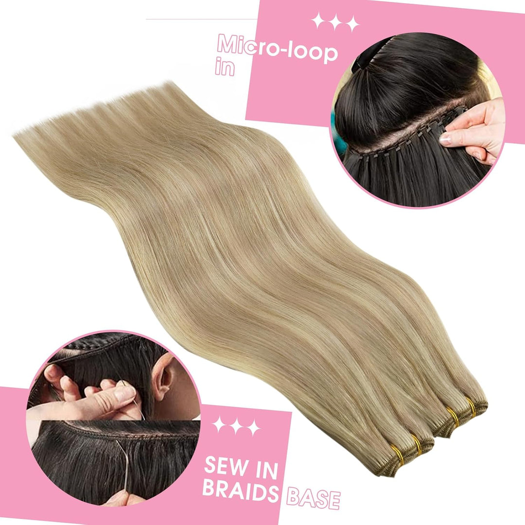 YoungSee Echthaar Tressen Blond Gesträhnt 55cm Tressen Extensions Echthaar Lang Haartressen Echthaar