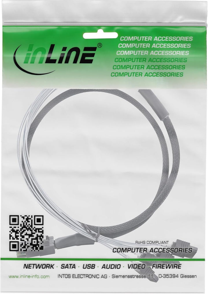 InLine 27620A SAS Anschlusskabel, Mini-SAS SFF-8087 an 4x SATA, 1:1, OCR, 0,75m