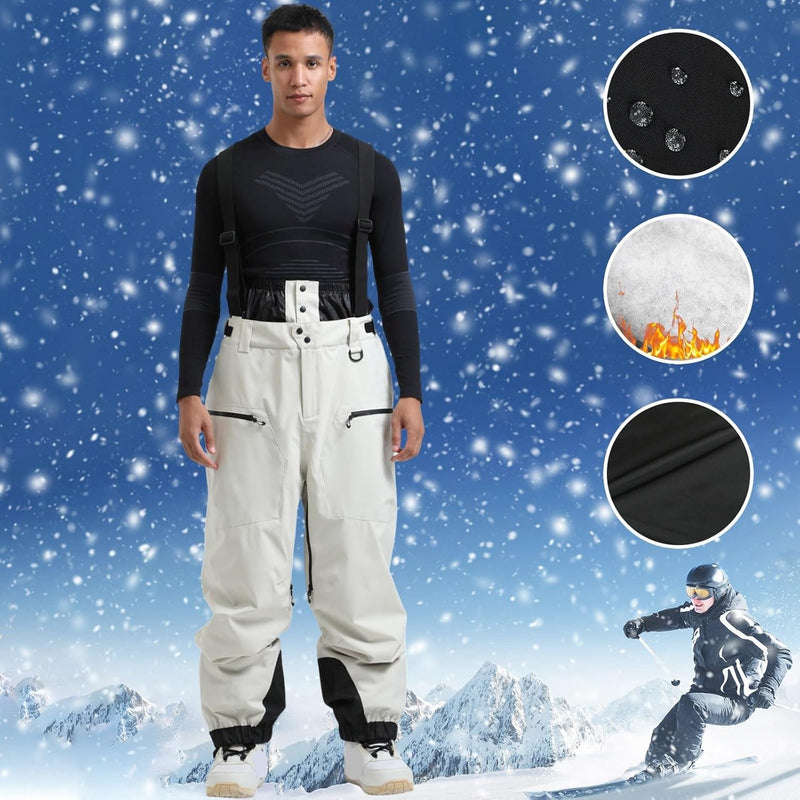 Herren Skihose Gefüttert Warm mit abnehmbaren Trägern Softshellhose Winddicht Wasserdicht Schneehose