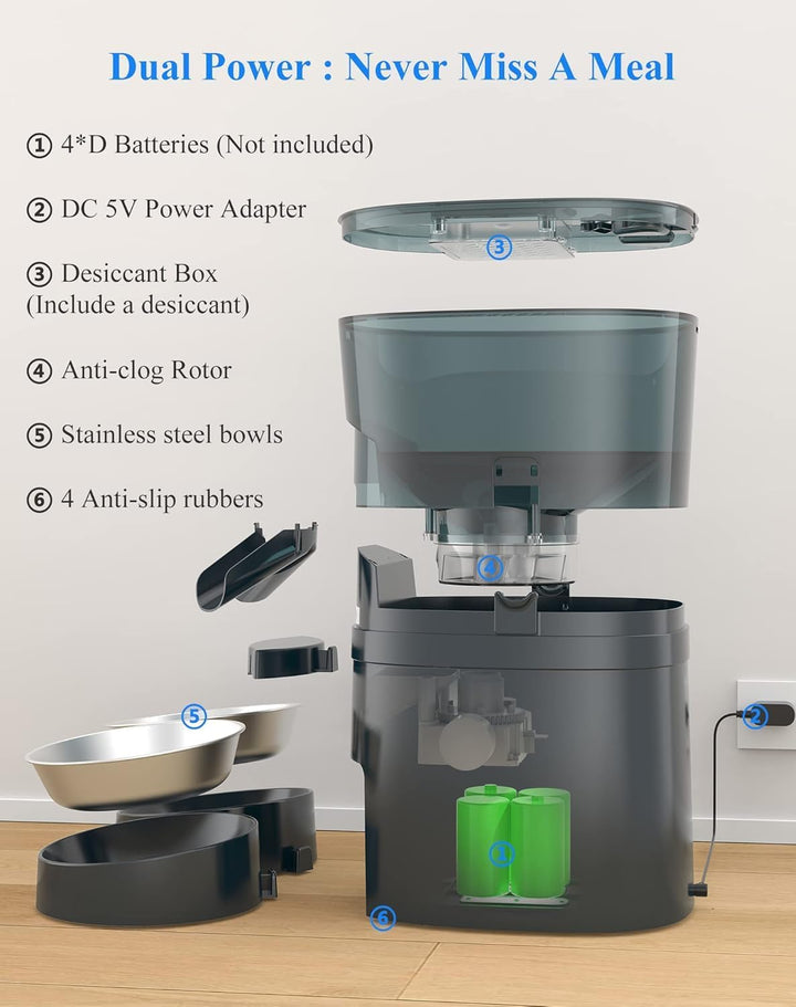 HoneyGuaridan Futterautomat Katze App Gesteuert mit 2 Näpfe, 4.5L Katzen Futterautomaten mit Timer,