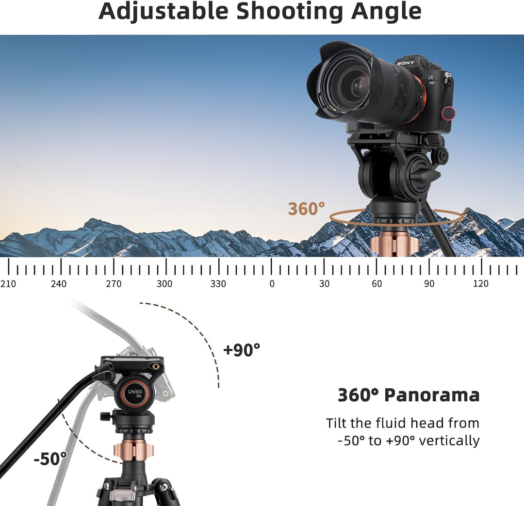 Cayer FP2450 Fluid Head Tripod, 75 Zoll Aluminium Video Stativ, 4-Sektion Kompaktes Kamerastativ umw