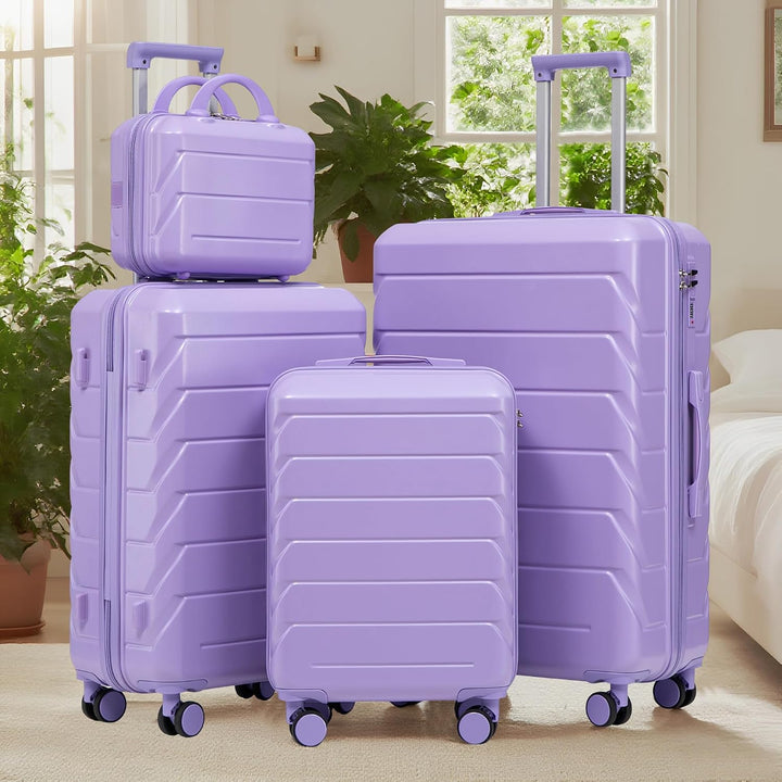 Kofferset mit ABS-Hartschale, Spinner-Reisegepäck, Blau Lila, 4-teilig