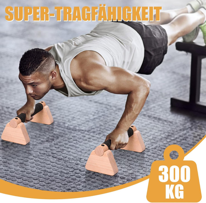 2 Pcs Liegestützgriffe, 25cm Holz Handstand Parallettes mit Rutschfeste Gummipuffer, Gelenksschonend