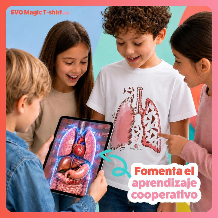 AR+ Body Planet - Magic t-Shirt EVO Pädagogisches Augmented Reality T-Shirt (M) Kurzarm M Weiss, M W