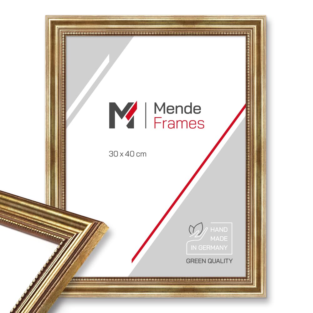 Mende Frames Bilderrahmen Antik 30x45cm I Farbe: Gold I Holzbilderrahmen I Fotorahmen I Goldener Bar