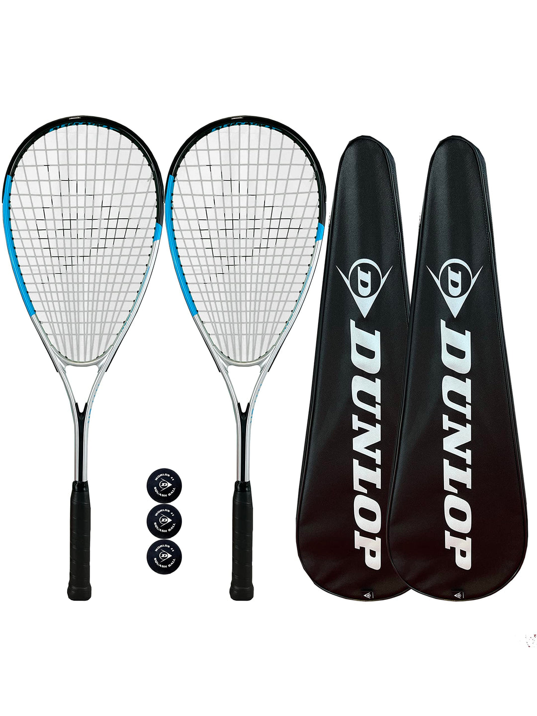 Dunlop Hyper Lite Nano Squashschläger, Doppelpack, inkl. Schutzhüllen und 3 Squashbälle, 2 Stück