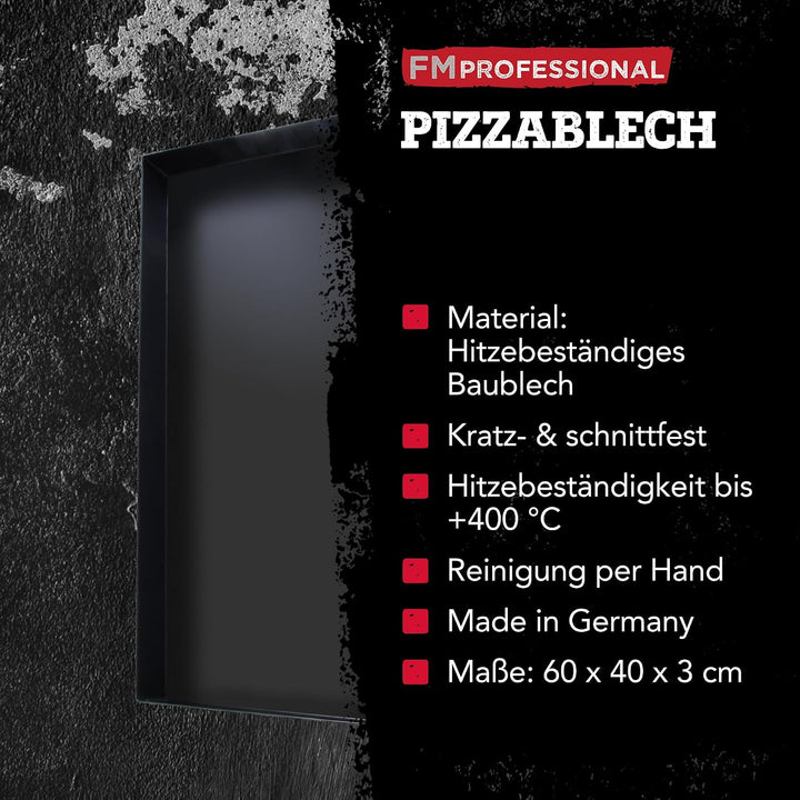 FMprofessional Pizzablech 60x40 cm, eckige from ideal für Pizza, Backblech ist hitzebeständig bis 40