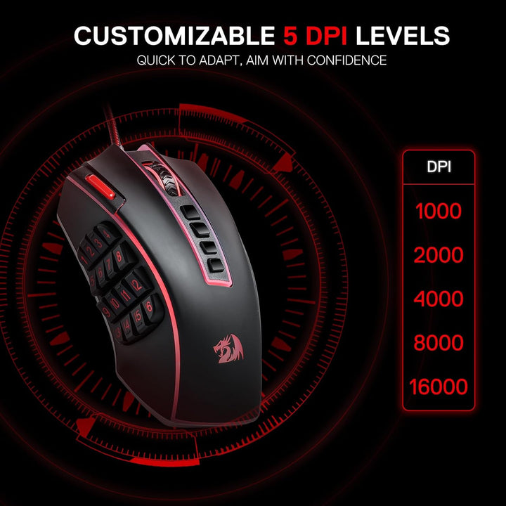 Redragon M990 MMO Gaming Maus, 32000 DPI Hochpräzise kabelgebundene RGB Maus mit 23 programmierbaren