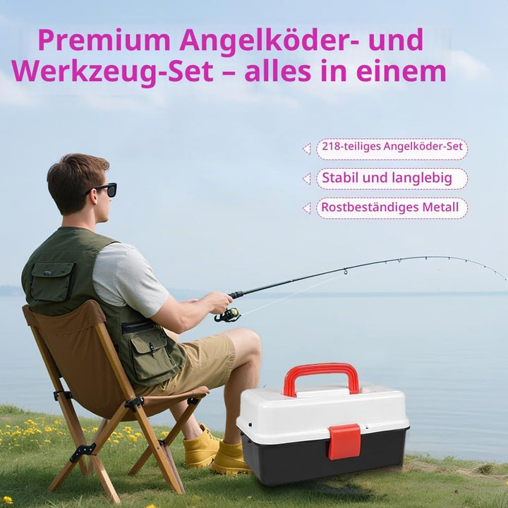 Angelzubehör Set, Angelkoffer mit Zubehör, 218 PCS Angel Köder Set mit Haken, Angelköder, Angelausrü