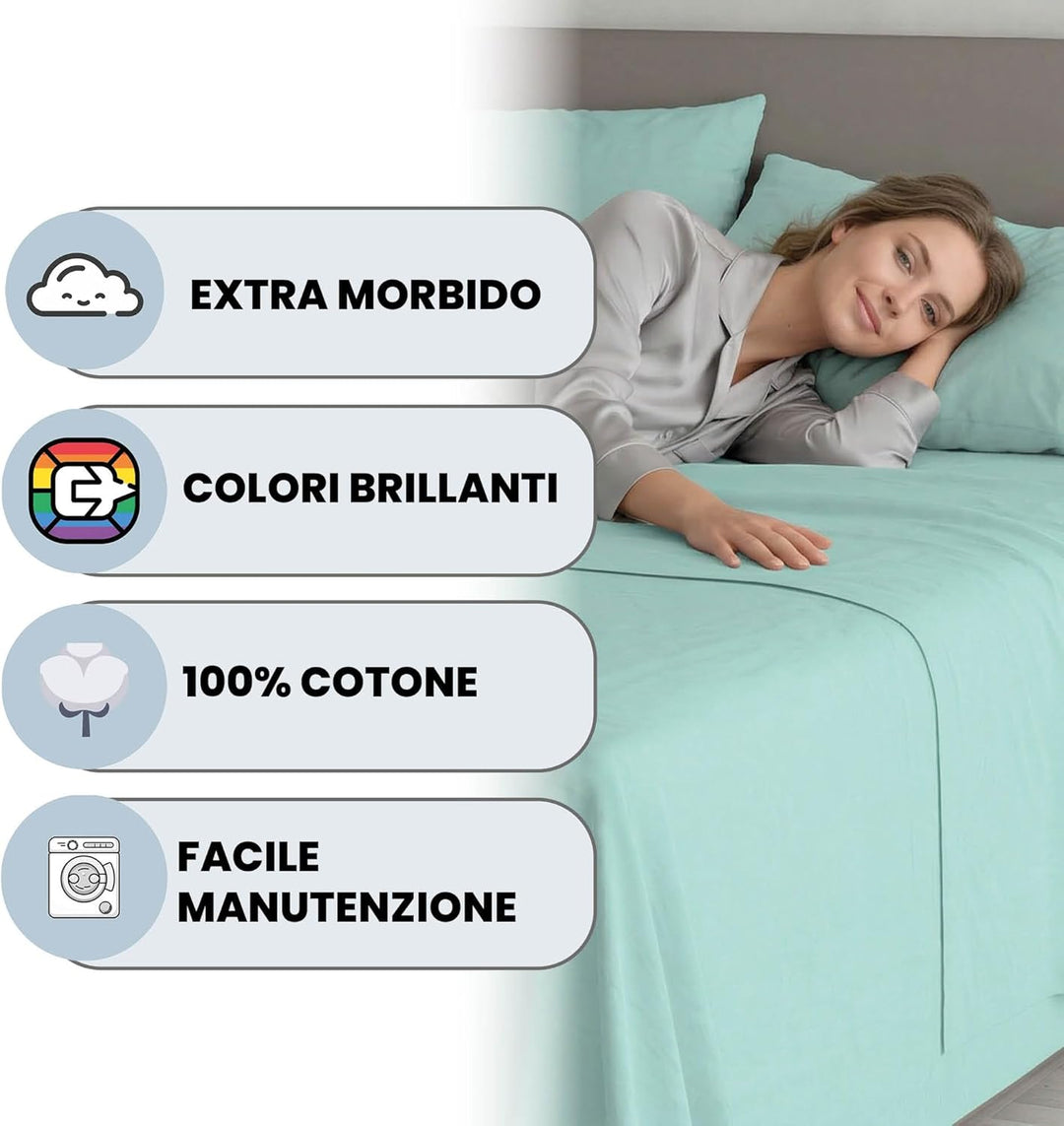 Italian Bed Linen Max Color Bettwäsche-Set, Wassergrün, Doppelte, Wassergrün