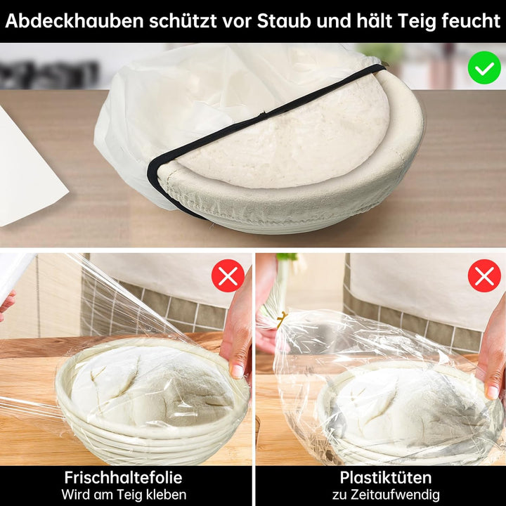 Gärkorb Brot Set, Gärkörbchen Rund 23 cm aus Natürlichem Rattan, Inklusive Bäckermesser, Bäckerleine
