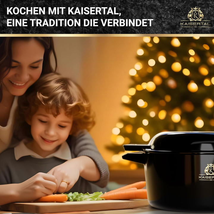 KAISERTAL Gusseisen Topf - 26cm Emaillierter Schmortopf mit Deckel 4,8L & Gusspfanne 1,8L – Gusseise