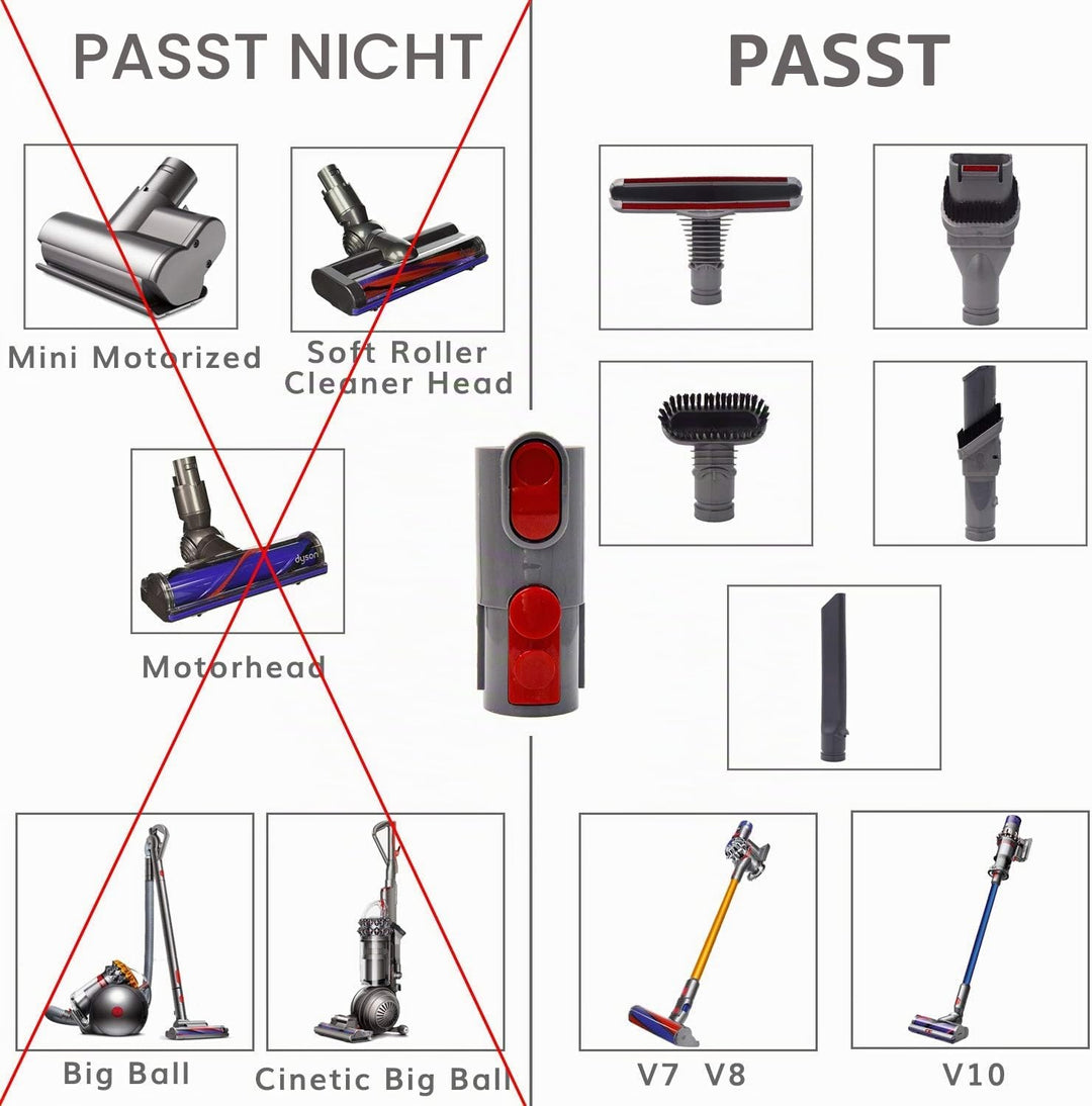 Zubehör-Set Ersatz für Dyson V8 V7 V10 Staubsauger mit Adapter - Ersatzteile Bürste Düse Bodendüse f