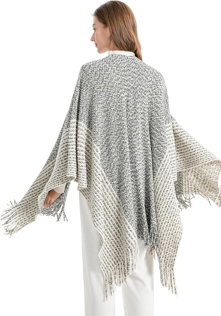 ZLYC Damen Weiche Schlichte Poncho Capes Retro Cardigans Pullover Chenille Gemischt Schwarz, Chenill
