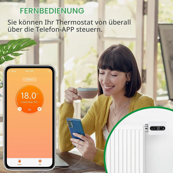 Wengart WiFi Heizkörperthermostat WG360, 2,4 GHz Tuya APP Heizkörperventil, programmierbares TRV zur