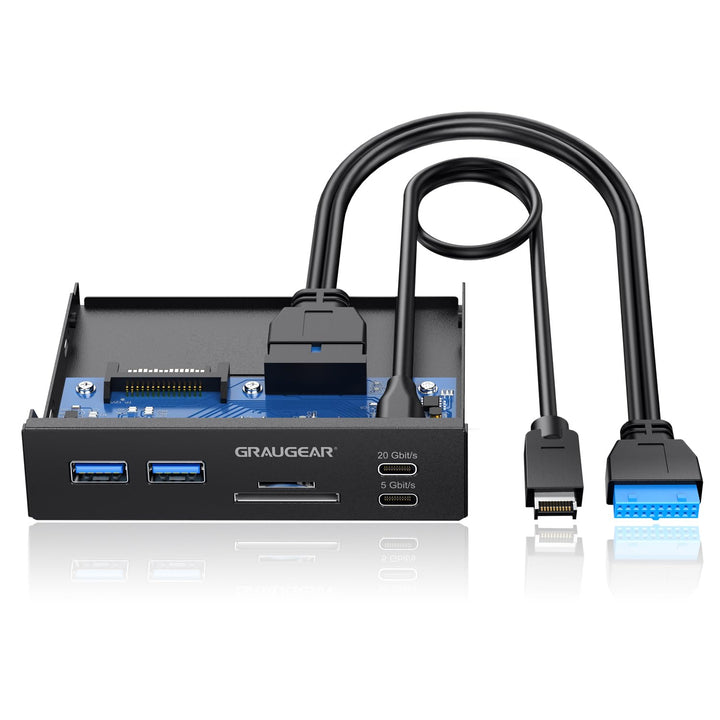 GRAUGEAR | 6-Schnittstellen Front-Panel in 3,5 Zoll | USB3.2 Gen2 2x2 Typ-C bis zu 20Gbit/s | 2xUSB-