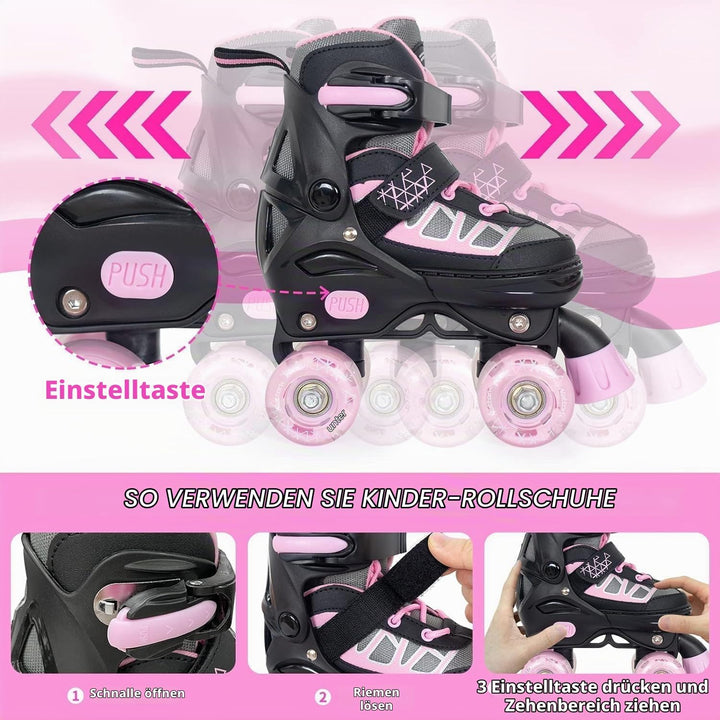 Nattork Kinder Rollschuhe für Mädchen, Jungen und Anfänger, 4 Grössen Verstellbare Rollschuhe mit Le